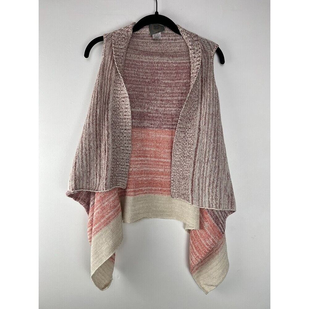 Striped Open-Front Waterfall Cardigan Vest Womens Medium Pink & Cream